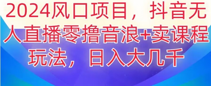 2024风口项目，抖音无人主播撸音浪+卖课程玩法，日入大几千【揭秘】|淘骐网赚资源库
