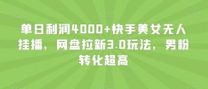 单日利润4000+快手美女无人挂播,网盘拉新3.0玩法,男粉转化超高【揭秘】|淘骐网赚资源库