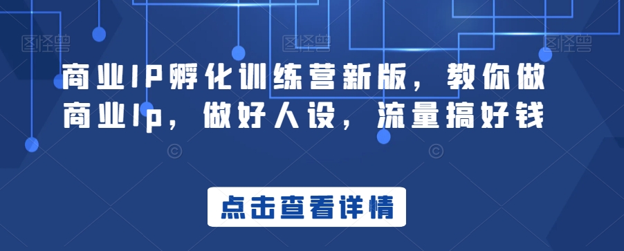 商业IP孵化训练营新版,教你做商业Ip,做好人设,流量搞好钱|淘骐网赚资源库