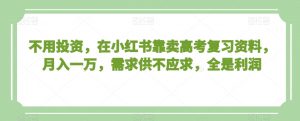 不用投资，在小红书靠卖高考复习资料，月入一万，需求供不应求，全是利润【揭秘】|淘骐网赚资源库