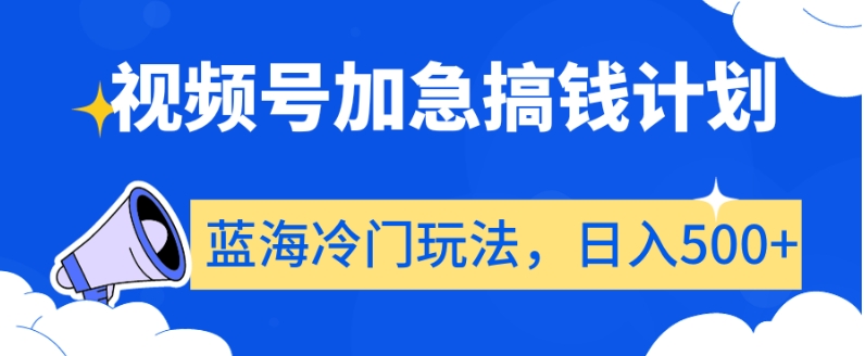 视频号加急搞钱计划，蓝海冷门玩法，日入500+【揭秘】|淘骐网赚资源库