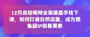 12月底短视频全案操盘手线下课,如何打通自然流量,成为想象级IP必备要素|淘骐网赚资源库