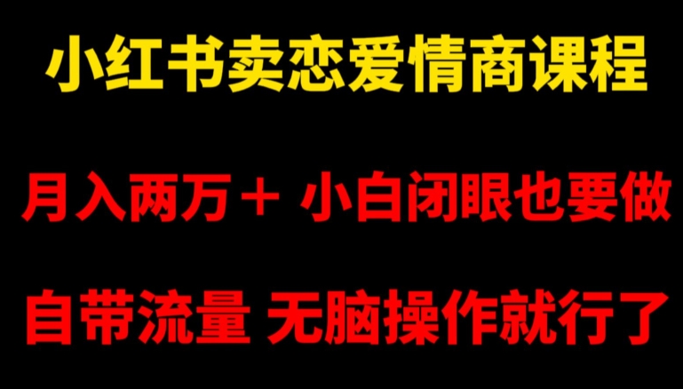 小红书卖恋爱情商课程,月入两万+,小白闭眼也要做,自带流量,无脑操作就行了【揭秘】|淘骐网赚资源库