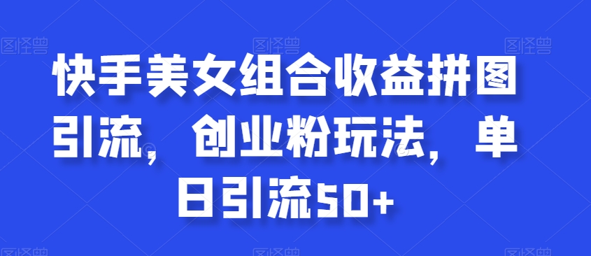快手美女组合收益拼图引流，创业粉玩法，单日引流50+【揭秘】|淘骐网赚资源库