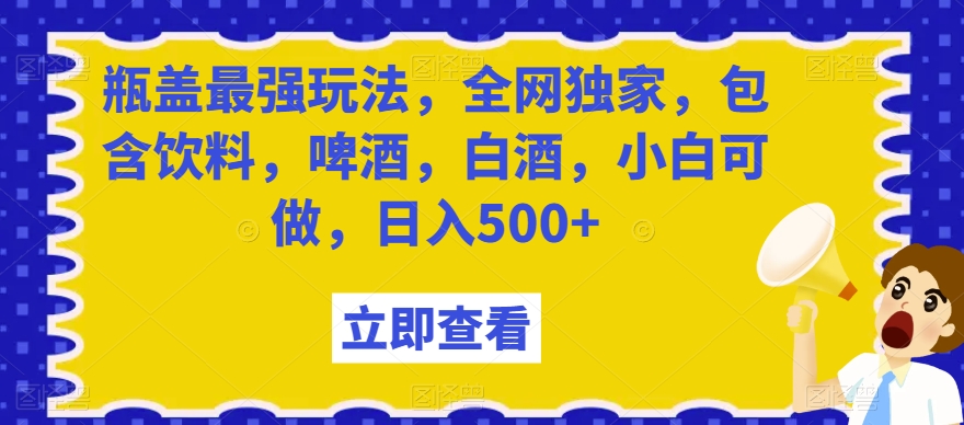 瓶盖最强玩法，全网独家，包含饮料，啤酒，白酒，小白可做，日入500+【揭秘】|淘骐网赚资源库