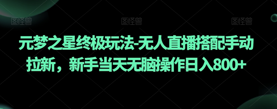 元梦之星终极玩法-无人直播搭配手动拉新,新手当天无脑操作日入800+【揭秘】|淘骐网赚资源库
