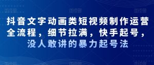 抖音文字动画类短视频制作运营全流程,细节拉满,快手起号,没人敢讲的暴力起号法|淘骐网赚资源库