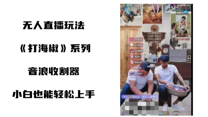 打海椒无人直播整蛊项目,小白轻松上手撸音浪收割器|淘骐网赚资源库