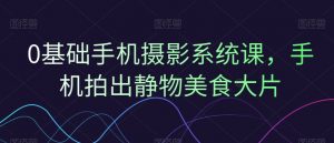 0基础手机摄影系统课，手机拍出静物美食大片|淘骐网赚资源库