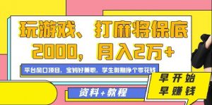 玩游戏、打麻将保底2000，月入2万+，平台风口项目【揭秘】|淘骐网赚资源库