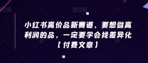 小红书高价品新赛道，要想做高利润的品，一定要学会找差异化【付费文章】|淘骐网赚资源库