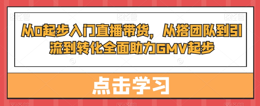 从0起步入门直播带货，​从搭团队到引流到转化全面助力GMV起步|淘骐网赚资源库