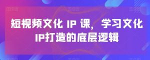 短视频文化IP课，学习文化IP打造的底层逻辑|淘骐网赚资源库