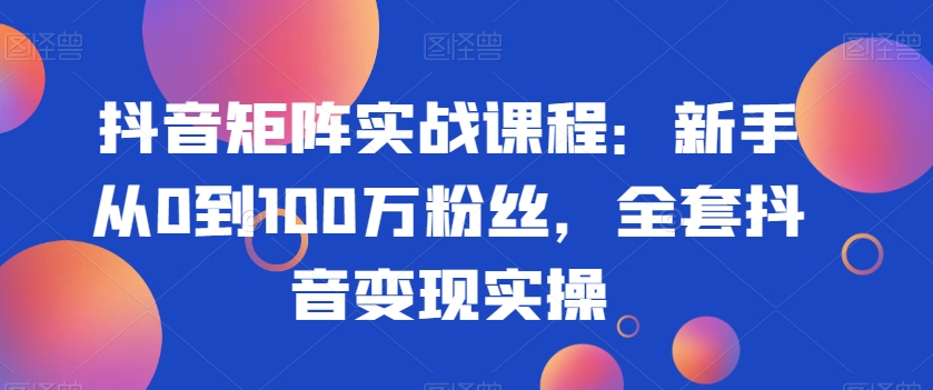 抖音矩阵实战课程:新手从0到100万粉丝,全套抖音变现实操|淘骐网赚资源库
