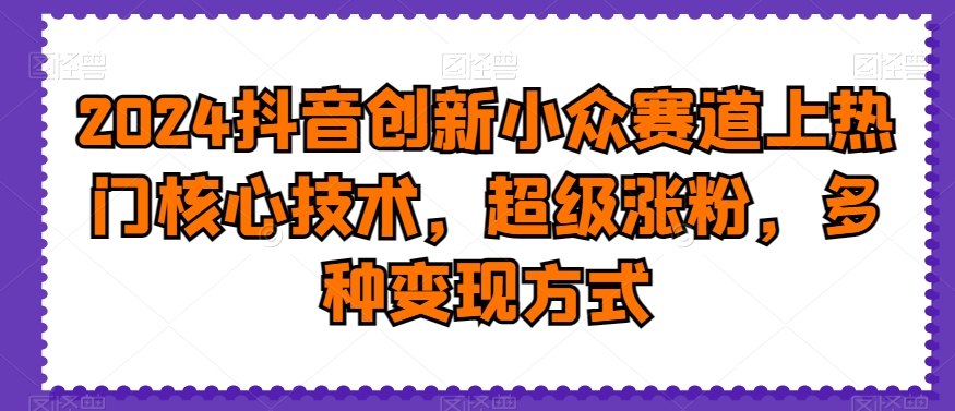 2024抖音创新小众赛道上热门核心技术，超级涨粉，多种变现方式【揭秘】|淘骐网赚资源库