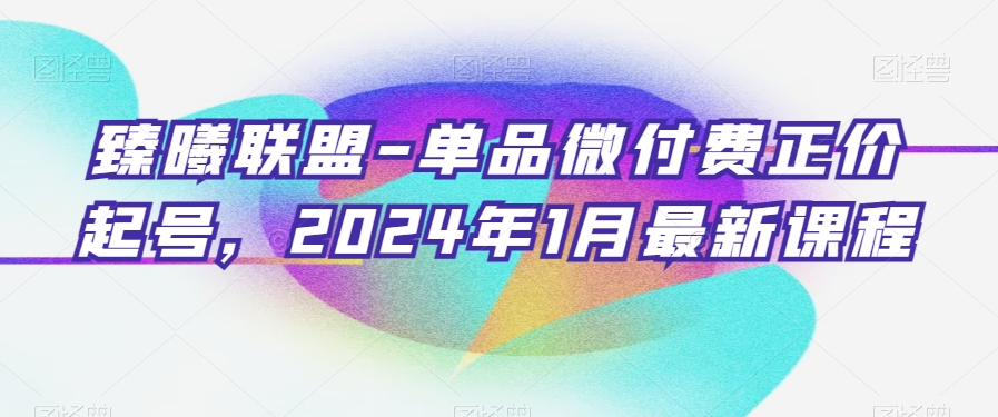 臻曦联盟-单品微付费正价起号,2024年1月最新课程|淘骐网赚资源库
