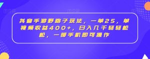 抖音手游野路子玩法,一单25,单视频收益400+,日入几千轻轻松松,一部手机即可操作【揭秘】|淘骐网赚资源库