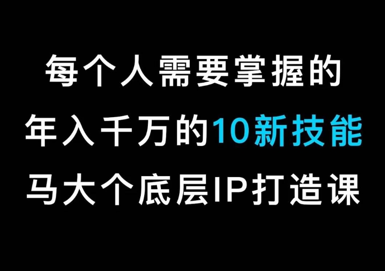 马大个的IP底层逻辑课,每个人需要掌握的年入千万的10新技能,约会底层IP打造方法!|淘骐网赚资源库