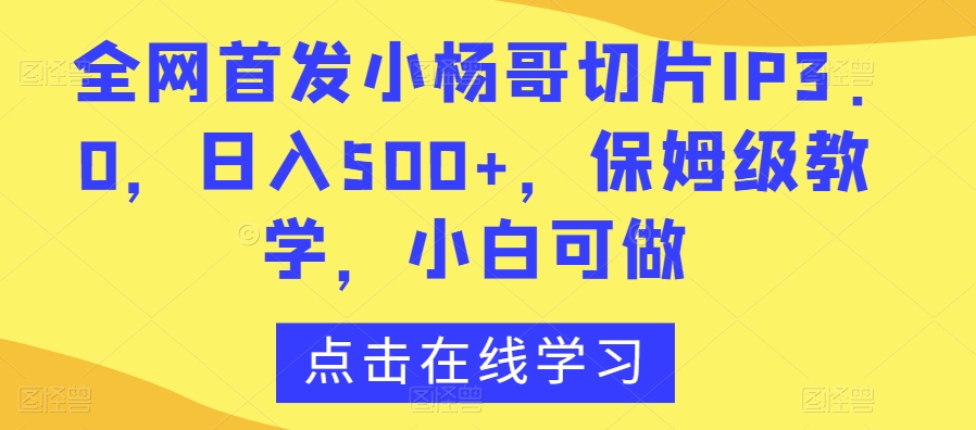 全网首发小杨哥切片IP3.0,日入500+,保姆级教学,小白可做【揭秘】|淘骐网赚资源库