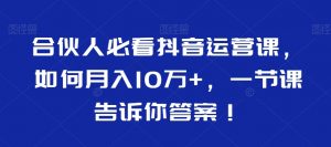 合伙人必看抖音运营课，如何月入10万+，一节课告诉你答案！|淘骐网赚资源库