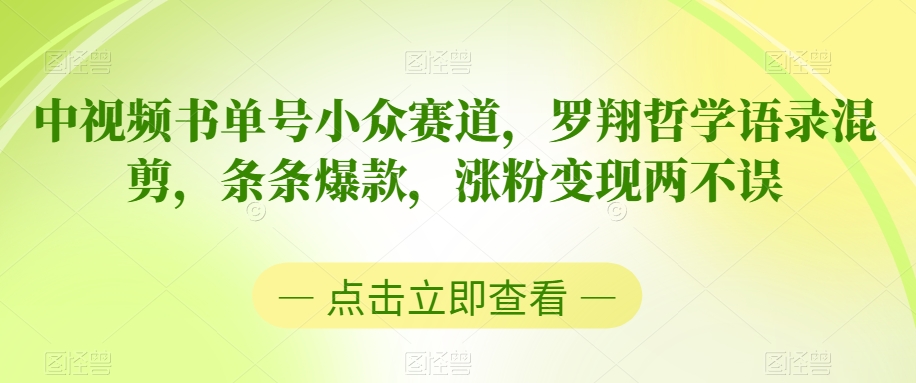 中视频书单号小众赛道,罗翔哲学语录混剪,条条爆款,涨粉变现两不误【揭秘】|淘骐网赚资源库