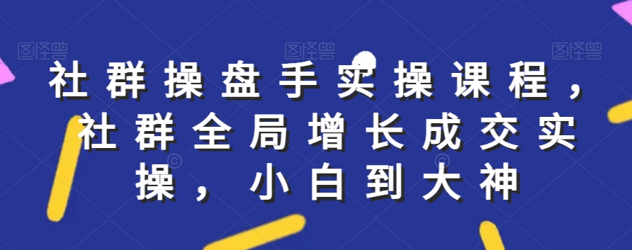 社群实操课程，社群全局增长成交实操，小白到大神|淘骐网赚资源库