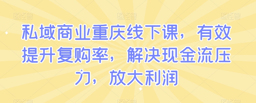 私域商业重庆线下课，有效提升复购率，解决现金流压力，放大利润|淘骐网赚资源库