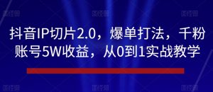 抖音IP切片2.0，爆单打法，千粉账号5W收益，从0到1实战教学【揭秘】|淘骐网赚资源库