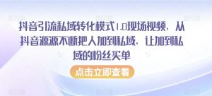 抖音引流私域转化模式1.0现场视频，从抖音源源不断把人加到私域，让加到私域的粉丝买单|淘骐网赚资源库