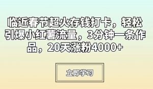 临近春节超火存钱打卡,轻松引爆小红薯流量,3分钟一条作品,20天涨粉4000+【揭秘】|淘骐网赚资源库