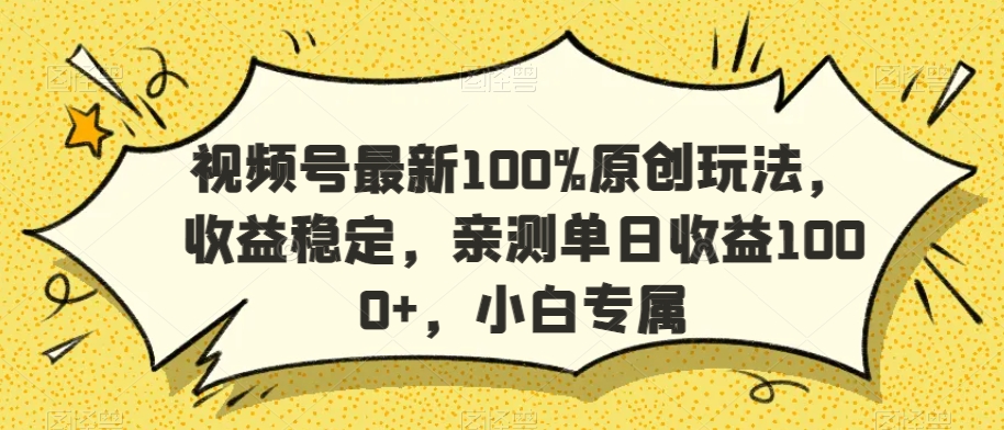 视频号最新100%原创玩法,收益稳定,亲测单日收益1000+,小白专属【揭秘】|淘骐网赚资源库