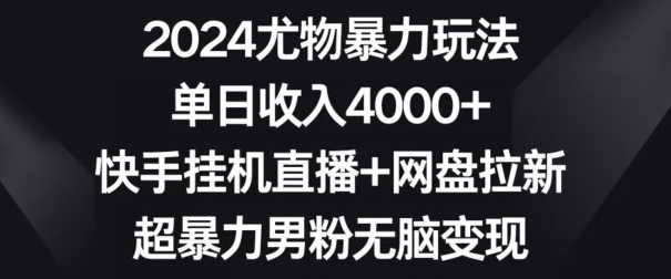2024尤物暴力玩法,单日收入4000+,快手挂机直播+网盘拉新,超暴力男粉无脑变现【揭秘】|淘骐网赚资源库