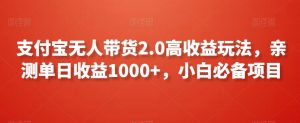 支付宝无人带货2.0高收益玩法，亲测单日收益1000+，小白必备项目【揭秘】|淘骐网赚资源库