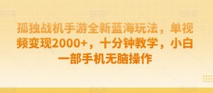 孤独战机手游全新蓝海玩法，单视频变现2000+，十分钟教学，小白一部手机无脑操作【揭秘】|淘骐网赚资源库