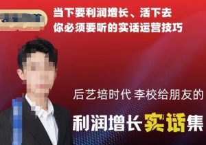 后艺培时代李校给朋友的利润增长实话集,当下要利润增长、活下去你必须要听的实话运营技巧|淘骐网赚资源库
