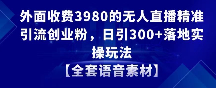 外面收费3980的无人直播精准引流创业粉,日引300+落地实操玩法【全套语音素材】【揭秘】|淘骐网赚资源库