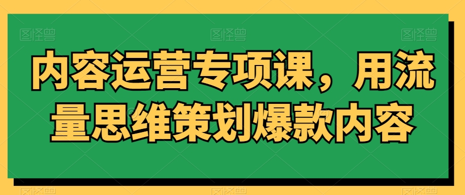 内容运营专项课,用流量思维策划爆款内容|淘骐网赚资源库
