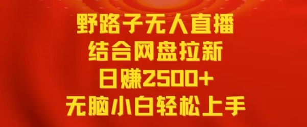 野路子无人直播结合网盘拉新,日赚2500+,小白无脑轻松上手【揭秘】|淘骐网赚资源库