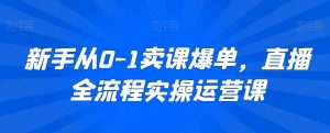 新手从0-1卖课爆单,直播全流程实操运营课|淘骐网赚资源库