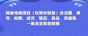 闲鱼电商项目（玩转价格差）含注册、养号、标题、成交、售后、选品、货源等，一条龙全系统教程|淘骐网赚资源库
