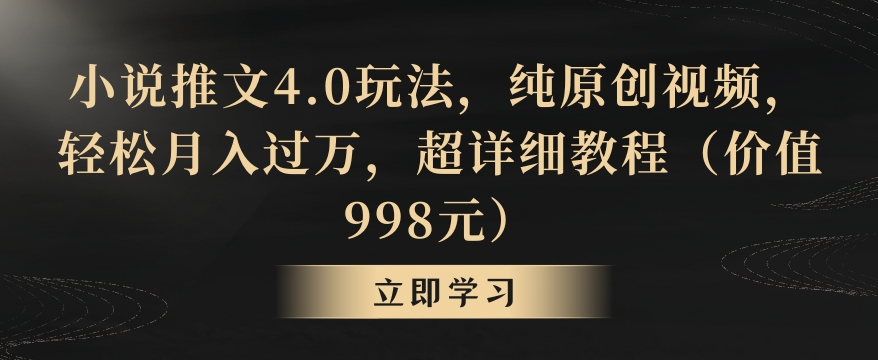 小说推文4.0玩法，纯原创视频，轻松月入过万，超详细教程（价值998元）【揭秘】|淘骐网赚资源库