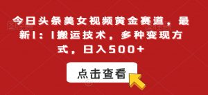 今日头条美女视频黄金赛道，最新1：1搬运技术，多种变现方式，日入500+【揭秘】|淘骐网赚资源库