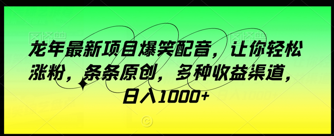 龙年最新项目爆笑配音,让你轻松涨粉,条条原创,多种收益渠道,日入1000+【揭秘】|淘骐网赚资源库