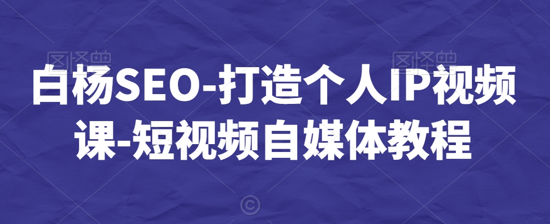 白杨SEO-打造个人IP视频课-短视频自媒体教程|淘骐网赚资源库