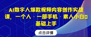 AI数字人爆款视频内容创作实战课,一个人·一部手机·素人小白0基础上手|淘骐网赚资源库