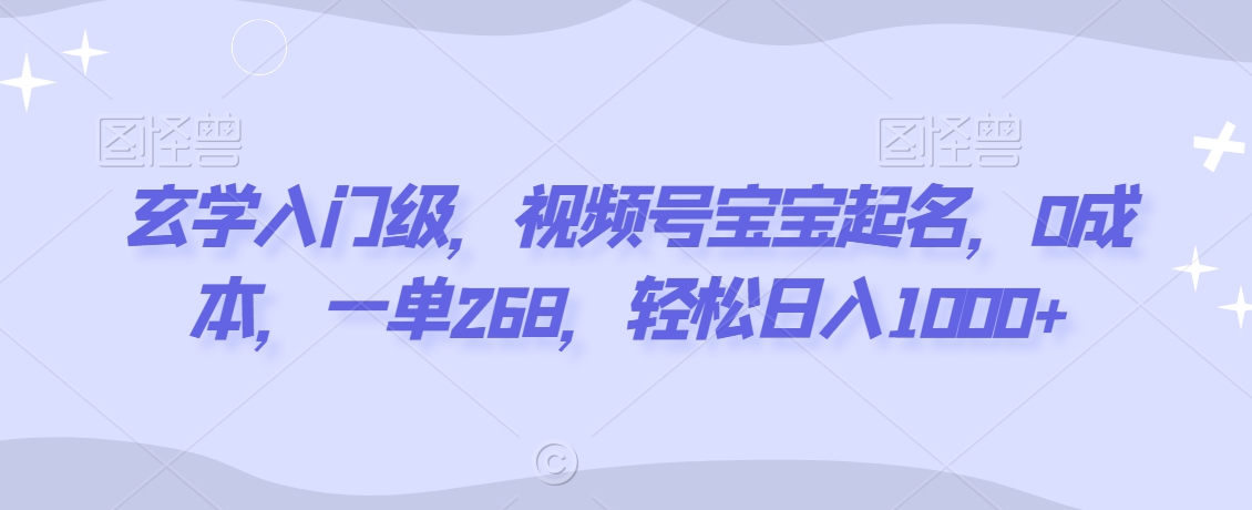 玄学入门级,视频号宝宝起名,0成本,一单268,轻松日入1000+【揭秘】|淘骐网赚资源库