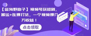 【蓝海野路子】视频号玩短剧，搬运+连爆打法，一个视频爆几万收益【揭秘】|淘骐网赚资源库