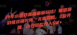 24年小游戏直播最新玩法!微恐游戏怪谈研究所,无需露脸,0粉开播,小白轻松月入5W+【揭秘】|淘骐网赚资源库