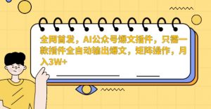 全网首发,AI公众号爆文插件,只需一款插件全自动输出爆文,矩阵操作,月入3W+【揭秘】|淘骐网赚资源库