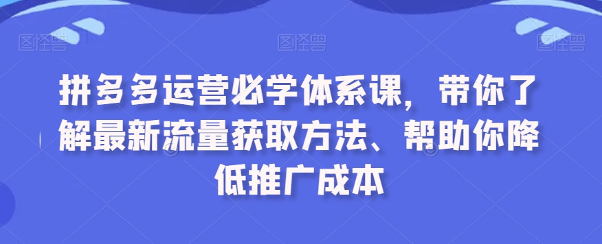 拼多多运营必学体系课,带你了解最新流量获取方法、帮助你降低推广成本|淘骐网赚资源库